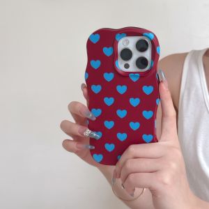 INS Cute Wave Love Heart Phone Protective Case For iPhone 16 15 14 13 Pro Max Hit Color For Girls Women Matte Shockproof Cover