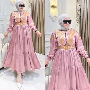 Anfaf - Felishia Maxi Dress Bordir Bahn Katun Twill Adem Halus Gamis Bordir Mewah Timbul Terbaru 2024