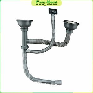 C.N. Kitchen Double Sink Deodorant Drainer Pipe Set Vegetable Washing Bowl Basin Downcomer Accessories