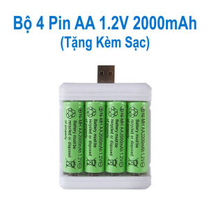 BỘ 4 PIN SẠC AA AAA 1.2V Ni-MH 2000mAh (TẶNG KÈM BỘ SẠC USB). CHẤT LƯỢNG CAO BỀN BỈ TUỔI THỌ CAO