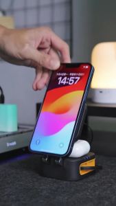 3 in 1 Foldable Wireless Charging Station Fast Charger Stand with Retractable Cable for iWatch iPhone 16/15/14 Series AirPods