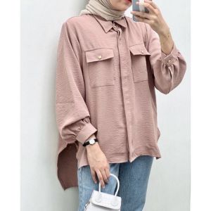 KARINA KEMEJA CRINCLE AIRFLOW POLOS JUMBO OVERSIZE FULL KANCING / ATASAN BAJU WANITA MODEL KEKINIAN / BLOUSE POLOS JUMBO OVERSIZE / OUTFIT OOTD CASUAL KULIAH