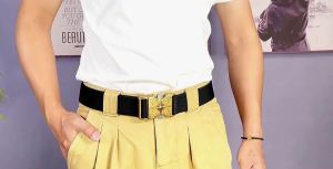 Trendy 3.8cm Quick Release Buckle Belt Leisure Jeans BeltCanvas Belt for Outdoor Sprorts Golden Star Buckle