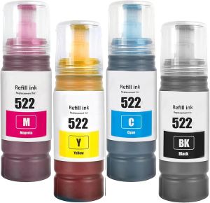 522 T522 High Capacity Ink Refill Bottles (Not Sublimation Ink) Compatible for Epson ET-2800 ET-2760 ET-2803 ET-2400 ET-4800 ET-2720 ET-2840 ET-4760 ET-4700 ET-4810 Printer (BK C M Y)