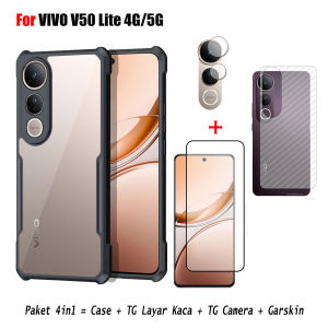 Paket 4IN1 Case Vivo V50 Lite 4G / V50 Lite 5G Case Fusion Shockproof Free Anti Gores Layar & Anti Gores Camera & Skin Carbon - Formasi Acc