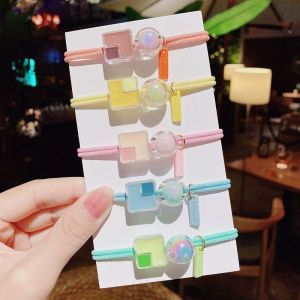 Dây Buộc Tóc Viên Bi Và Thạch Vuông Xinh Xắn Phong Cách Hàn Quốc Cho Nữ Dây Cột Tóc