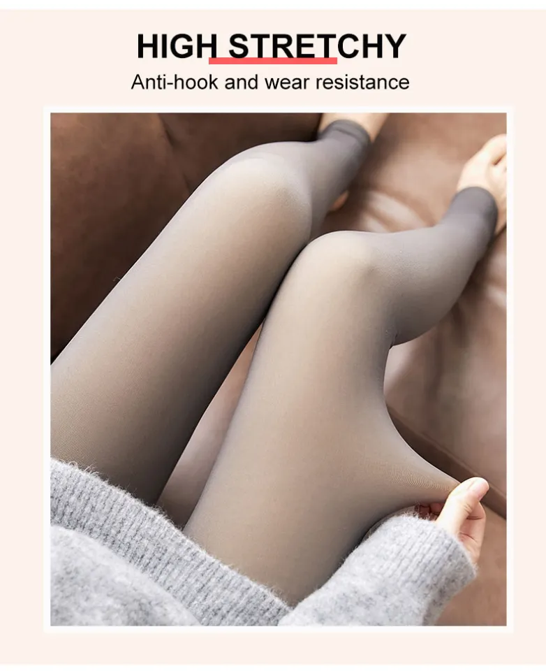 Winter Warm Fleece Pantyhose Lined Natural Skin Color Leggings Slim  Stretchy Tights for Women Outdoor Black Step On 300g 