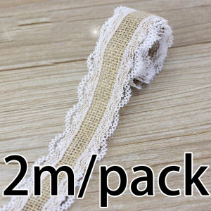 (2m Roll) 38-58mm Natural Jute Lace Ribbon White Edge for Wedding Decoration Packaging Handmade DIY Small Fresh Style