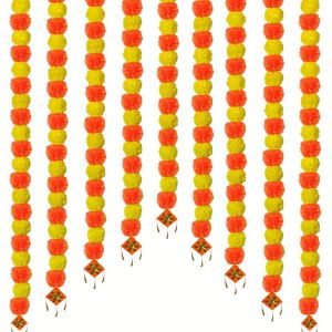 NOBLELYN Artificial Flowers Marigold Garland​​ Pooja Diwali Fiesta Events Decor Pooja Marigold Flowers​​ ​​Cultural Wedding Backdrop​​ Reusable Marigold Flower Garlands for Halloween Day of The Dead