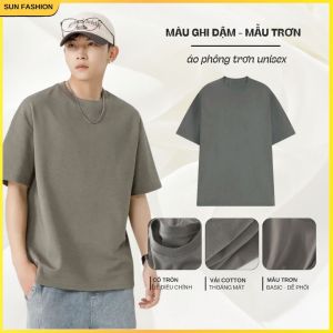 Áo phông nam nữ trơn Cotton SUN Màu Ghi Nhạt mẫu đơn giản trẻ trung Menswear Cổ Tròn