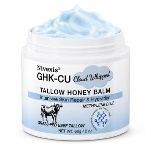 Whipped Beef Tallow Balm for Face & Body Grass Fed Tallow Moisturizer with Manuka Honey GHK-Cu Copper Peptides & Methylene Blue Nourishing Skin Balm for Dry Mature & Sensitive Skin 2 Oz