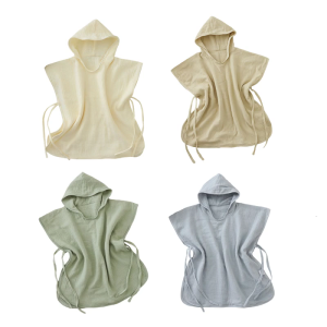 Childrens Bath Towel Cloak Absorbent Cotton Bathrobe Sleeveless for Baby Boys Girls Comfortable Showering Cape