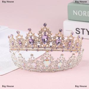 [COD] Big House มงกุฏคริสตัลสีม่วงสำหรับเจ้าสาวมงกุฏสำหรับใส่ไปประกวดงานพรอมเจ้าสาวมงกุฏสำหรับงานแต่งงานเจ้าหญิงเครื่องประดับผมใหม่2024