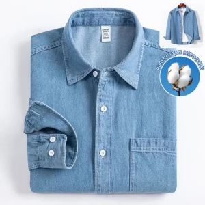 2026 Denim Long-Sleeve Double or Single Pocket Design Shirt Classic 100% Cotton Fashion Embroider Comfortable Clothes2026