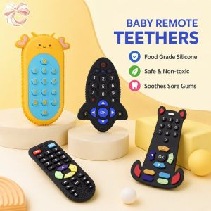 Baby Silicone Teether Tv Remote Control Shape Food Grade Non Toxic Soft Teething Toy Gum Relief Early Education For Infants