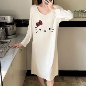 Sanrio Hello Kitty Pajama Skirt Anime Woman Autumn Long Sleeves Dress Fashion Soft Light Thin Homewear Cute Student Nightwear