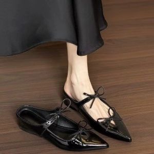 [Free Shipping] Pointed Toe Wedge Heel Mules 2026 Summer New Style Closed-Toe Sandals Womens Outdoor Slippers