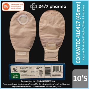 (1 Piece) 416417 - CONVATEC 45mm wafer Natura Plus Drainable Pouch Invisiclose Natura+ OPAQUE