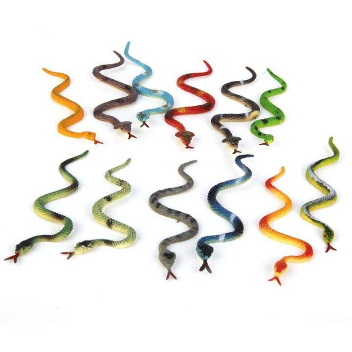 (qxdh) Plastic Reptile Animal Snake Model Toy 12pcs Multicolour 