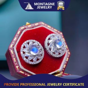 Montagne Jewelry Sterling 925 Silver earring for Women Crystal Inset Design Fine Jewellery Natural 4x5mm Moon Stone Stud Earring