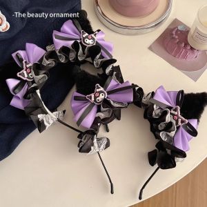 Cartoon Sanrio Hair Band Kuromi Bowknot Lolita Lace Headwear Hair Accessory Anime Cute Cosplay Toys Plush Headdress for Girls Gifts