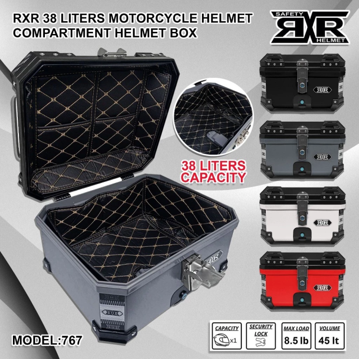 RXR 38Liters HARD PLASTIK Top Box for motorcycle Compartment Box Helmet ...