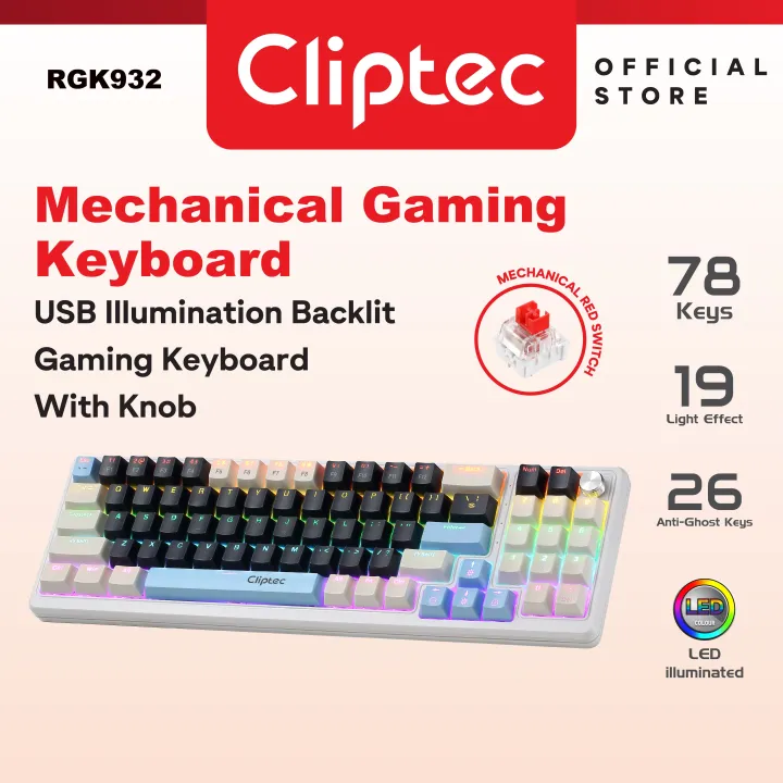 Cliptec 78 Keys USB Mechanical Illumination Backlit Gaming Keyboard with Knob (Attack78)
