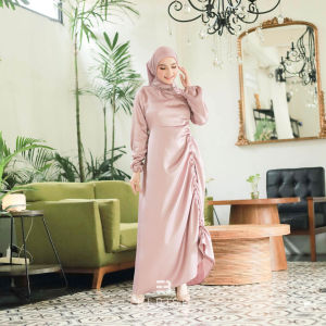 Olivia Dress By Elbise Baju Kondangan Muslim Polos Payet Satin Silk Gamis Ikat 5 LOOK