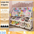 Multi-Layer Children's Bookshelf Rack With Basket Bins Kids Toy Storage Rack Children's Bookshelf Magazine Storage Household Floor. 