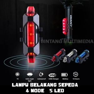 TaffLED Lampu Belakang Sepeda 4 Mode 5 LED Rechargeable Micro USB Cas Charger DC918