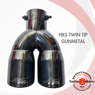 HKS TWIN Muffler tip Universal Gunmetal Car Sedan Hatchback Suv Accessories no bass sound DUAL tip