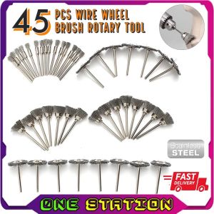 45PCS Stainless Steel Wire Wheel Brush Set Rust Remover Paint Remover Rotary Grinder Tool Polishing Tool Accessories