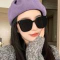 2023 New Sunscreen Square Large Frame Personality Glasses GM Bright Black Plain Tone Sunglasses UV Resistant Womens Summer Retro Slim Eyeglasses Fashion Accessories. 
