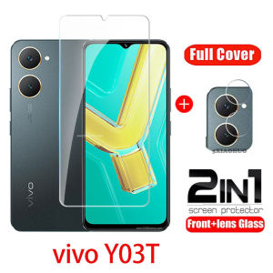 2in1กระจกเทมเปอร์สำหรับ Vivo Y03T Y03 4G 2024ปกป้องหน้าจอคลุมทั้งหมดฟิล์มป้องกันใส