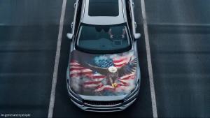 American Flag Eagle Print Car Hood Cover Elastic Polyester Car Hood Protector Auto Patriotic Decorations Waterproof Sunproof Automotive Exterior Accessories