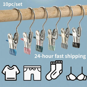 [Same Day Ship] 10pcs Stainless Steel Laundry Hooks Boot Clips Portable Hanging Pins Heavyduty Closet Organizer Hangers Home Travel Hangers