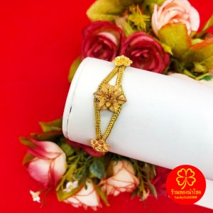 สร้อยข้อมืองานทองเหลืองแท้ ลายสี่เสาคั่นดอกไม้ ความยาว 6.8 นิ้ว งานดิบไม่ได้ชุบ ทองเหลืองโบราณ รูปถ่ายจากสินค้าจริง