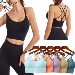Ruizhijzg Plus Size S-3XL  Womens Sports Bra Ladies Girls Thin Quick Drying Running Cross Back Tank Top Female Seamless Fitness Wireless Gym Removable Pad Push Up Sportswear Vest Camisoles Underwear