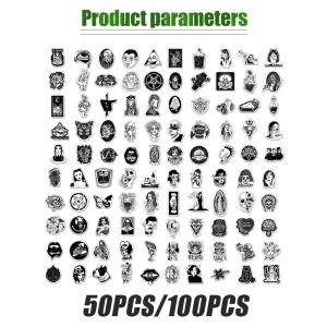 100Pcs Stiker Graffiti Horor Dan Thriller Warna Hitam Putih Untuk Laptop Sepeda Skateboard Mobil