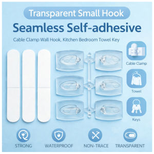 Transparent Small Hook Seamless Self-adhesive Cable Clamp Wall Hook Kitchen Bedroom Towel Key Plastic Rack 6 Pcs