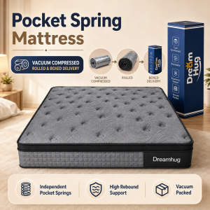 CASA Pocket Spring Mattress Roll Pack 26cm Back Support Tilam King Queen Super Single Single Grey