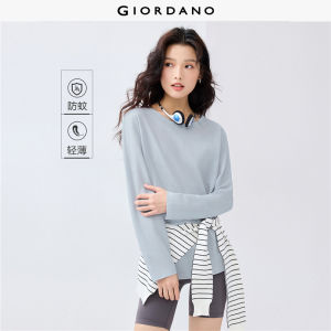GIORDANO Women T-Shirts Anti-Mosquito Lightweight Tee Crewneck Long Sleeve Solid Color Simple Fashion Casual Tshirts 05325448