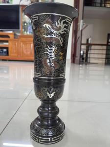 Ống hương bằng đồng đỏ khảm ngũ sắc cực đẹp thờ cúng cao 30cm miệng 12cm nặng 2.5kg