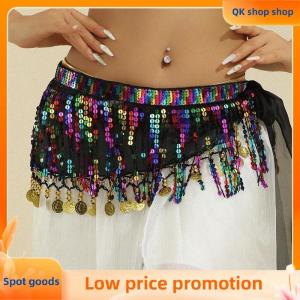 ✨QK shop✨ Boho Bellydance Hip Scarf W Dangling Sequins Sequins Hip Scarf Dance Performance Clothing Jazz Dance Accessories Show Costumes