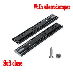 (PER PAIR)Hydraulic Drawer Guide Rail | Heavy Duty w/ Bearing Soft Close Push Open 3 Fold