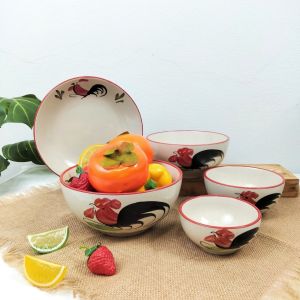 ถ้วย ถ้วยเซรามิค ถ้วยชามตราไก่ เซ็ต 5 ใบ(ถ้วย+จาน) ถ้วยตราไก่รุ่น หยินหยาง ปากบาน ทนความร้อน เข้าไมโครเวฟได้ ขนาด 4นิ้ว-7นิ้ว