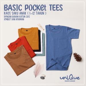 Basic Packet Tees Baju Kaos Saku Anak Polos 1-12 Tahun Kaos Distro anak Unisex katun 30s
