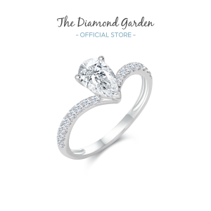 TDG 10K White Gold Lab Grown Diamond V-Shaped Ring – Pear Cut