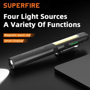 SUPERFIRE J01 LED Torchlight Rechargeable Multifunctional Torchlight (LED/COB/UV/Red laser) Super Bright Work Light Waterproof Multi-Function Laser Pointer Magnetic Lamp