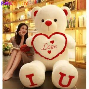 Valentines Special! Big I LOVE You Teddy Bear Plush Toy 80cm 100cm Lovely Huge Stuffed Soft Bear Doll Lover Bear Kids Toy Birthday Gift for Girlfriend Valentine Day Gift Christmas Gift Headrest Doll Birthday Gift for Kid Teen Girl